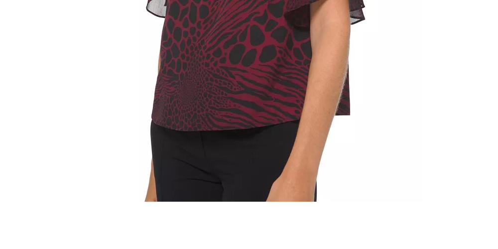 Michael Kors Women's Beaded Animal Print Blouse Red Size Medium