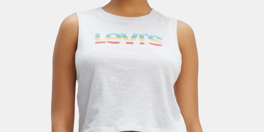 Levi's Women's Sleeveless Logo Print Cotton Cropped Top White Size Small