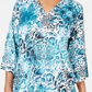 JM Collection Women's Stud Trim Printed Top Green /White  Size Small