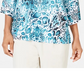JM Collection Women's Stud Trim Printed Top Green /White  Size Small