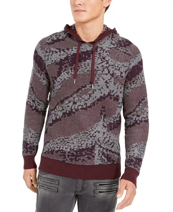INC International Concepts Men's Jax Hooded Knit Sweater  Wine/Grey Size XXX-Large