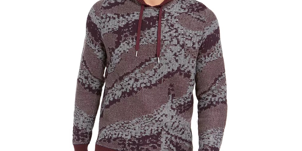 INC International Concepts Men's Jax Hooded Knit Sweater  Wine/Grey Size XXX-Large