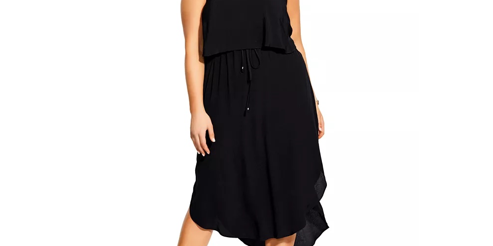 City Chic Women's Plus Tiered Midi Dress Black Size Petite Small