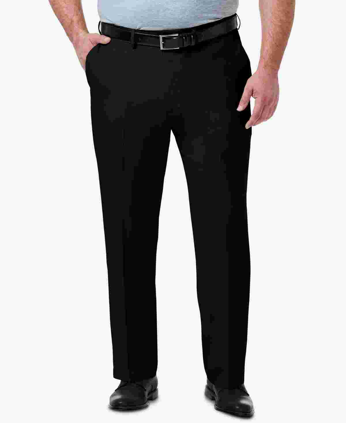Haggar Men's Big & Tall Premium Comfort Stretch Classic Fit Solid Flat Front Dress Pants Black Size 46X32