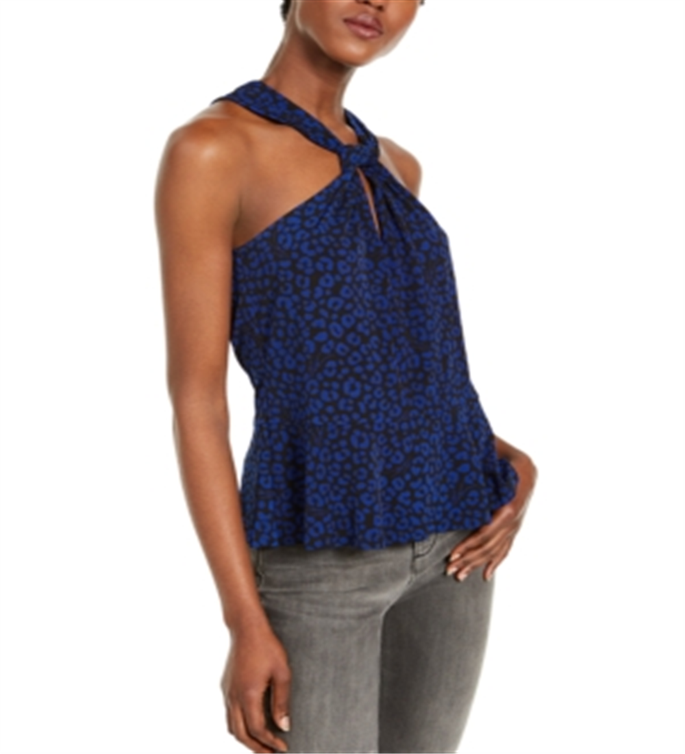 Michael Kors Women's Animal Print Twist Halter Top Blue Combo Size M