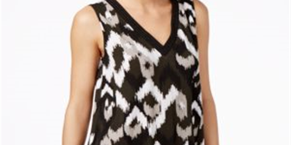 Alfani Women's Printed Sleeveless Handkerchief-hem Top Black  Size Petite