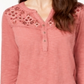 Style & Co Women's Embroidered Cotton Roll Tab-Sleeve Top Pink Size XL