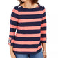Charter Club Women's Grommet Trim Striped Top Coral  Size X-Large