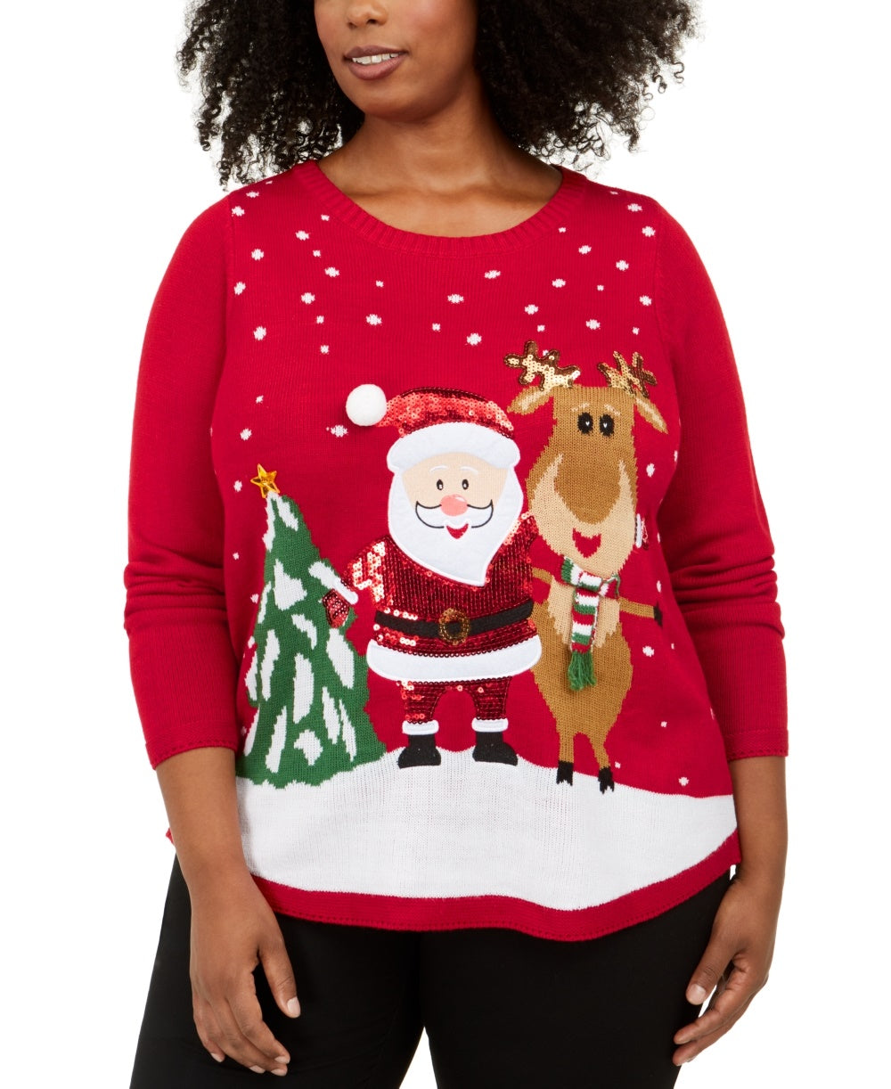 Karen Scott Women's Plus Size Sequined Santa Sweater Red Size 0X