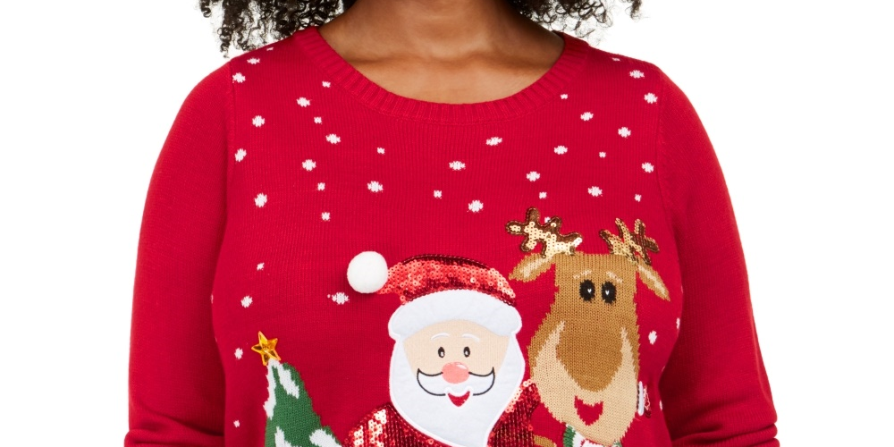 Karen Scott Women's Plus Size Sequined Santa Sweater Red Size 0X