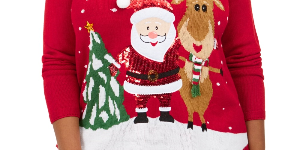 Karen Scott Women's Plus Size Sequined Santa Sweater Red Size 0X