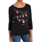 Karen Scott Women's Embellished Cotton Top  Black Size PS