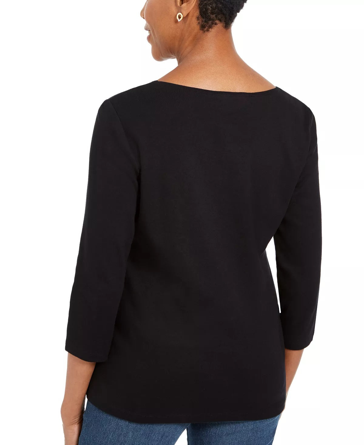 Karen Scott Women's Embellished Cotton Top  Black Size PS