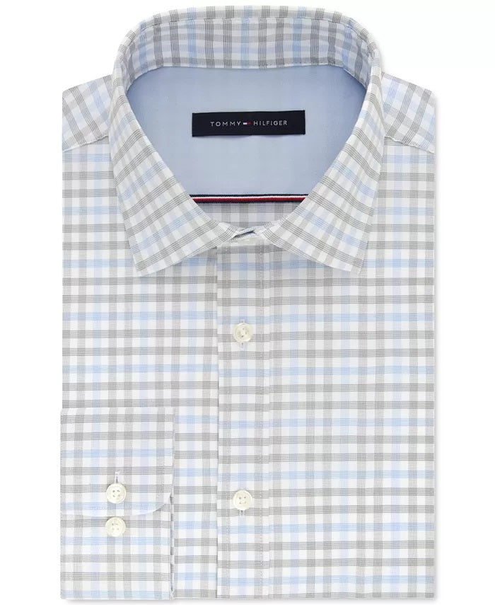 Tommy Hilfiger Men's Tattersall Work Dress Shirt Blue Size 18X34X35