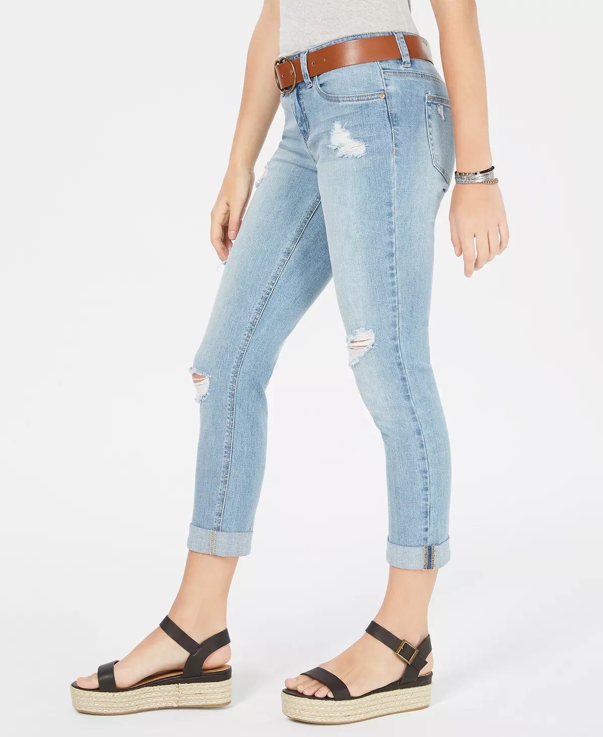 Dollhouse Junior's Belted Ripped Skinny Jeans Blue Size 0