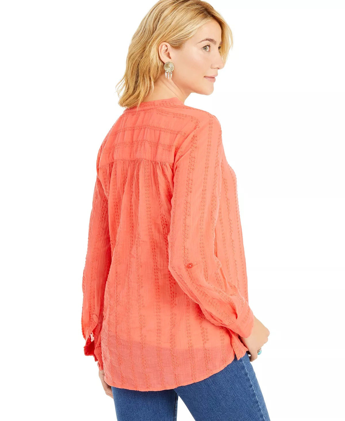 Style & Co Women's Textured V Neck Top Orange Size X-Small