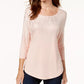 JM Collection Women's Petite Metallic-Print Top Beige Size PL