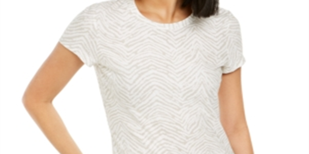 INC International Concepts Women's Printed Crewneck T-Shirt Beige Size M
