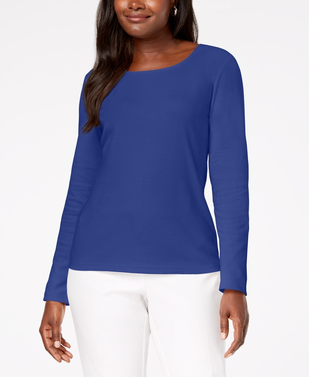 Karen Scott Women's Cotton Scoop-Neck Top Blue Size X-Large