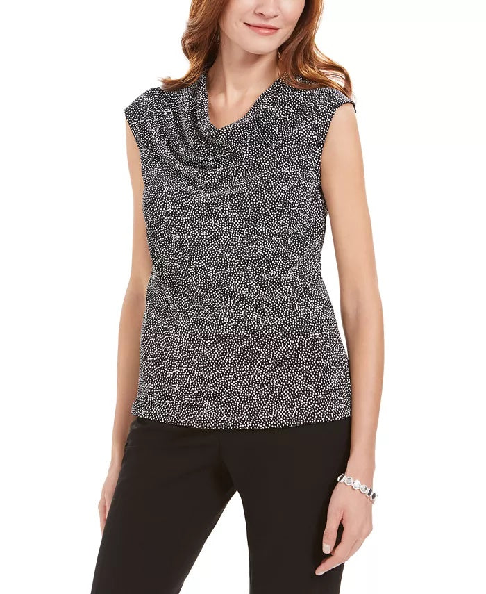 Kasper Women's Metallic-Print Cowlneck Top Charcoal Size Small