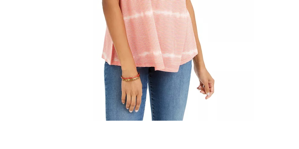 Style & Co Women's Tie Dyed V Neck Linen Blend Top Pink Size Small