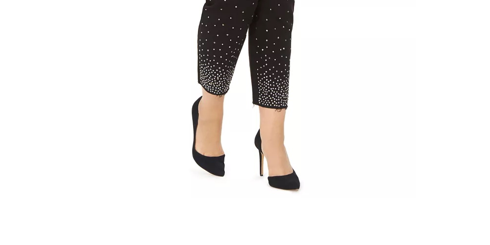 INC International Concepts Women's Embellished Ankle Skinny Jeans Black Size 28W