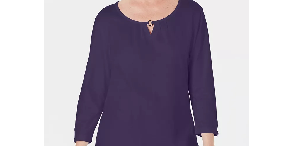 Karen Scott Women's Three Quarter Sleeve Top Purple Size Medium