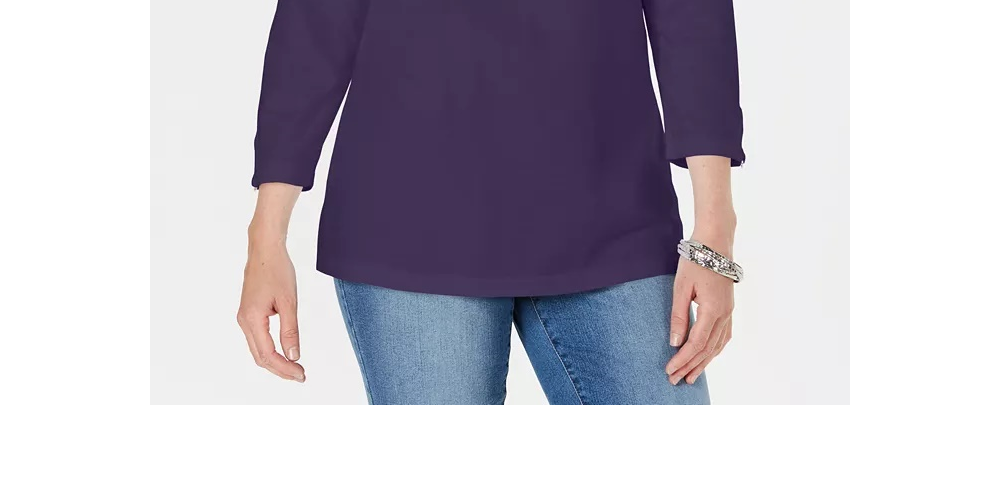Karen Scott Women's Three Quarter Sleeve Top Purple Size Medium