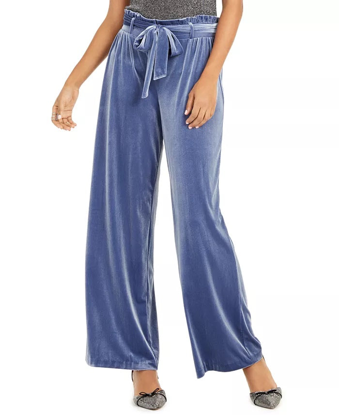 INC International Concepts Women's Velvet Smocked Paperbag Pants Navy Size X-Small