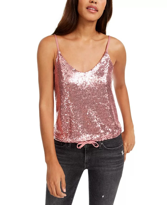 Crave Fame Junior's Sequin Tank Top Black  Size Large