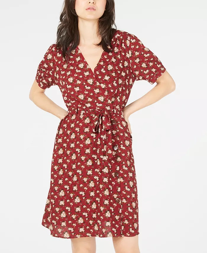 Monteau Women's Printed Faux-Wrap Dress Purple floral Size X-Large