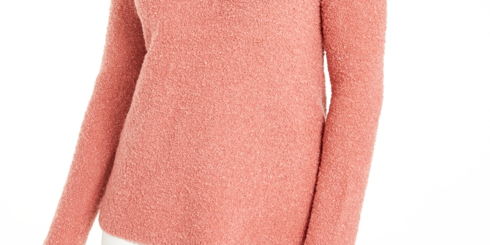 Alfani Women's Mock-Neck Boucle Sweater Pink Size Large