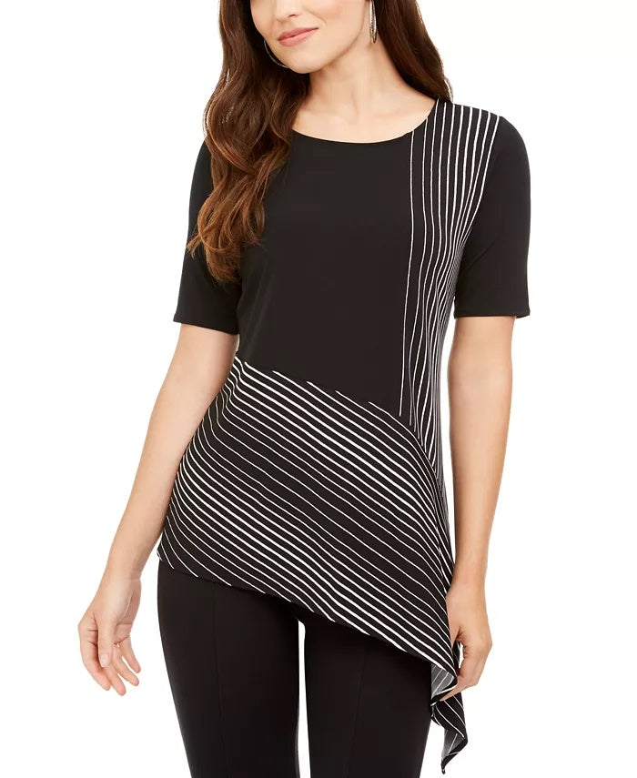 Alfani Women's Printed Asymmetrical Hem Top Black Size Medium