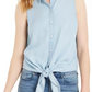 Charter Club Women's Cotton Tie-Hem Sleeveless Shirt Blue Size 12