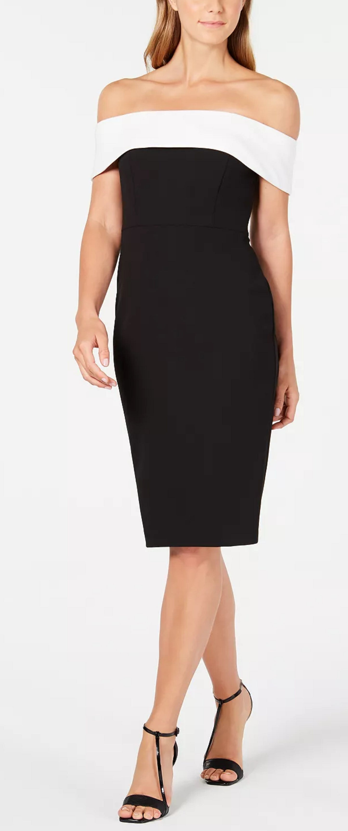 Calvin Klein Women's Off The Shoulder Fold Over Dress Black Size 6 Petite