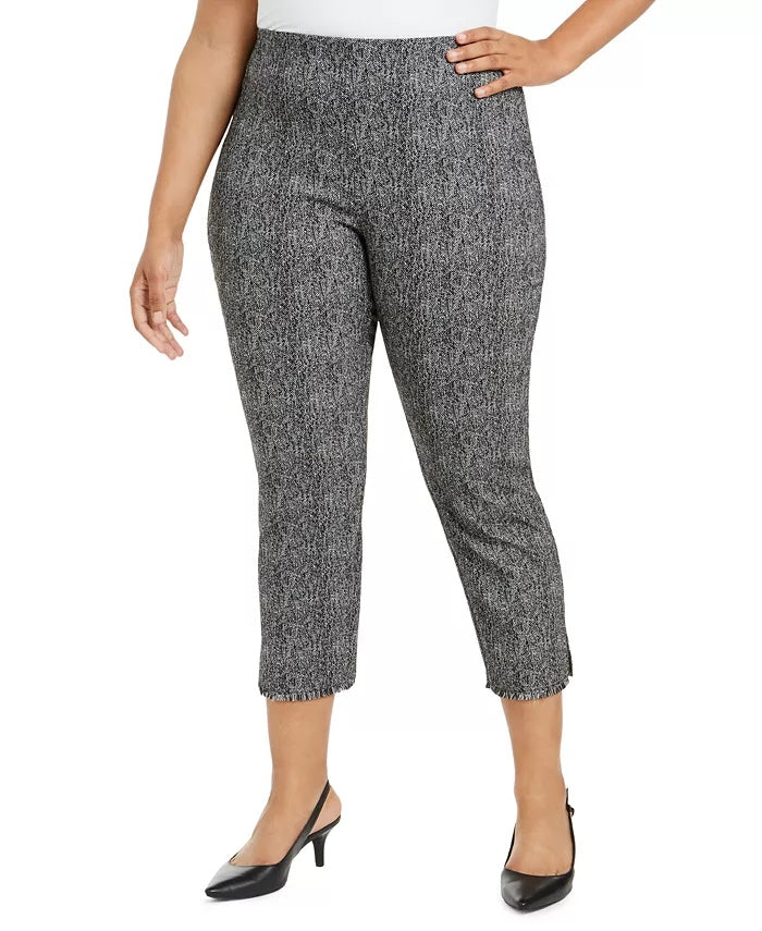 Alfani Women's Plus Size Printed Cropped Pull-On Pants Black Size 14W