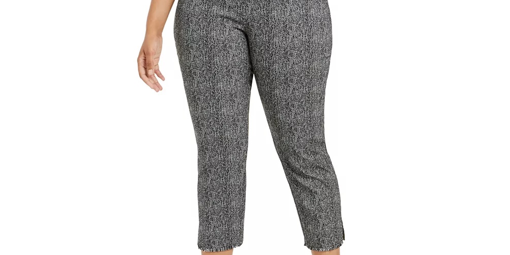 Alfani Women's Plus Size Printed Cropped Pull-On Pants Black Size 14W