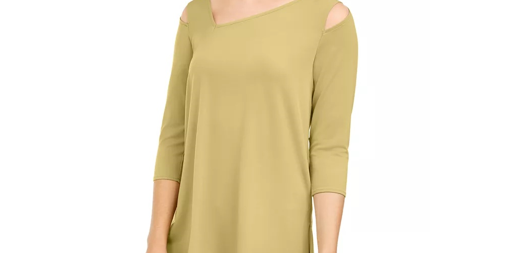 Alfani Women's Cold-Shoulder Asymmetrical Top Gold Size XX-Large