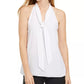 Calvin Klein Womens Slim Fit Tie Neck Sleeveless V Neck Top White Size Large