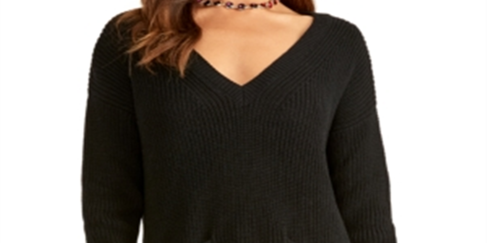 Rachel Roy Women's Knit V Neck Sweater Black Size X-Small