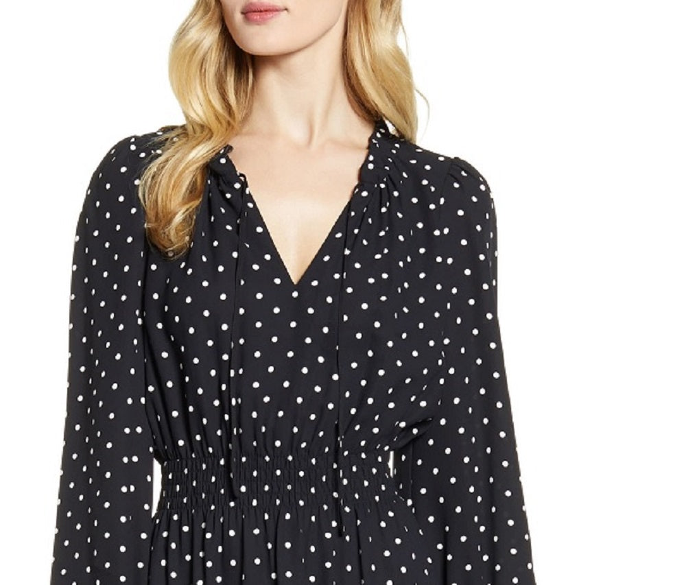 Anne Klein Women's Dot Print Smocked Waist Dress Black Size X-Small