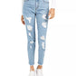 Dollhouse Junior's Ripped Skinny Jeans With Belt Blue Size 15