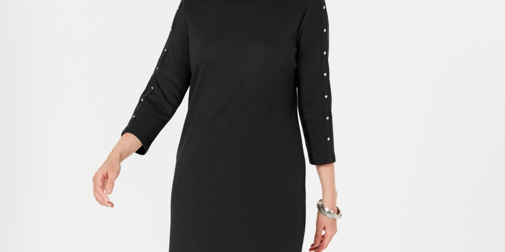 Karen Scott Women's Boat Neck Studded Dress Black Size PL