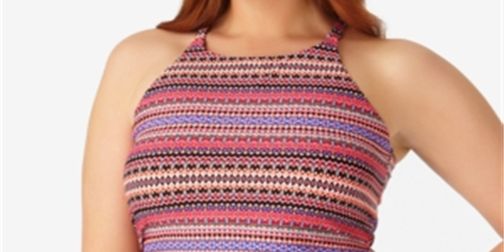 Anne Cole Plus Size Stevie Striped High-Neck Tankini Top Women's Swimsuit Pink Size 18W