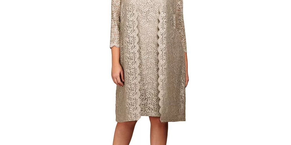 Alex Evenings Women's Plus Lace Glitter Sheath Dress Gold Glitter Size 14W