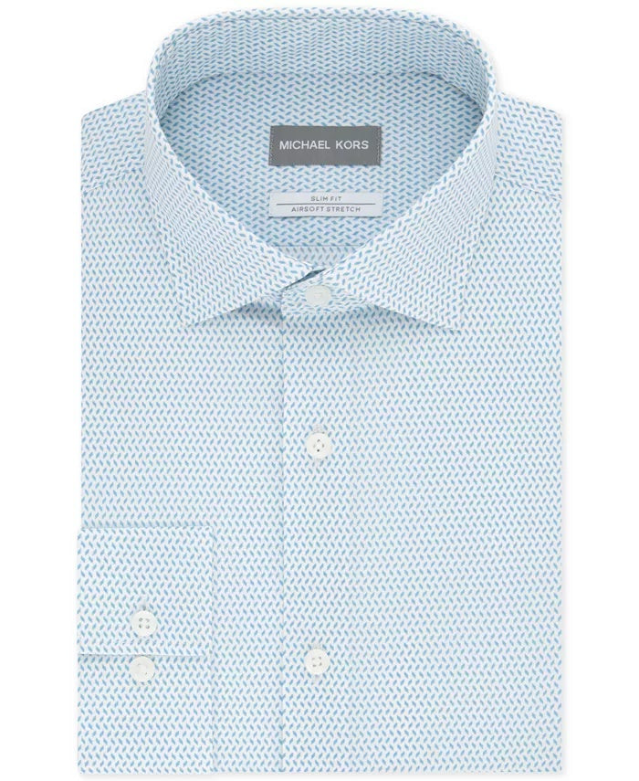 Michael Kors Men's Slim Fit Moisture Wicking Non Iron Dress Shirt Blue Size 17.5-36/37