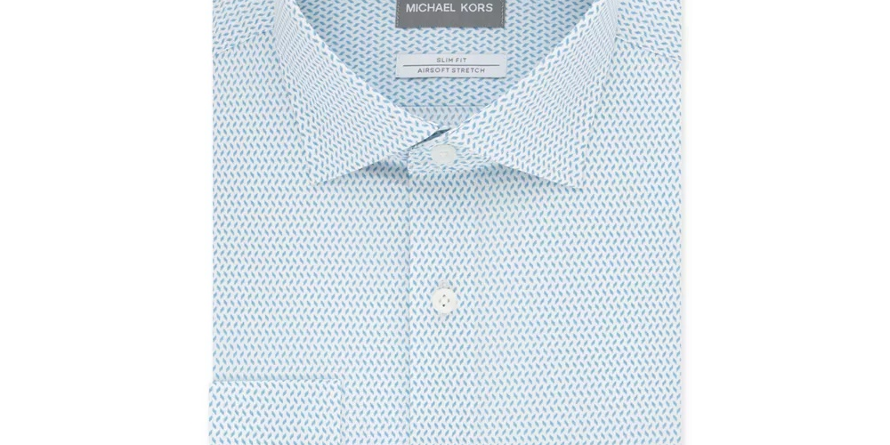 Michael Kors Men's Slim Fit Moisture Wicking Non Iron Dress Shirt Blue Size 17.5-36/37
