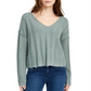 Pink Rose Junior's Ribbed Raw Hem Sweater Green Size Large