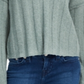 Pink Rose Junior's Ribbed Raw Hem Sweater Green Size Large