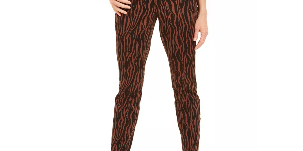 INC International Concepts Women's Printed Curvy Fit Skinny Jeans Brown Size 14